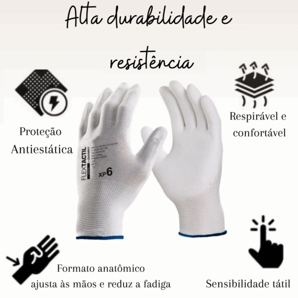 Kit 10 Luvas de Segurança Flextáctil Branca Ca 29014 Tam G - Image 3